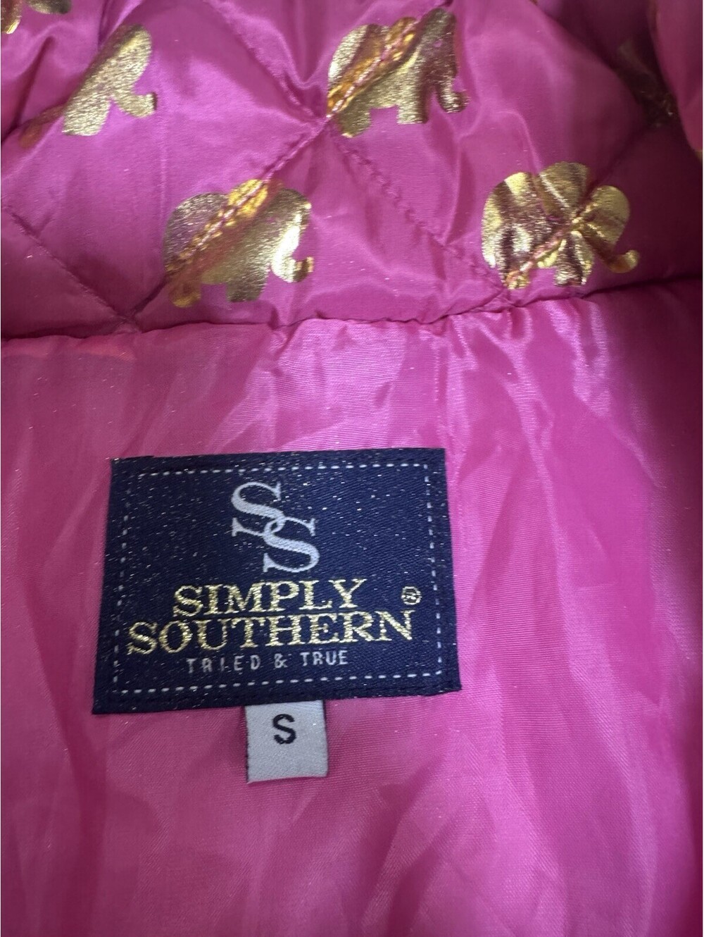 Simply Southern Pink Gold Elephant Quilted Puffer Vest Women Small NWT - Picture 4 of 4